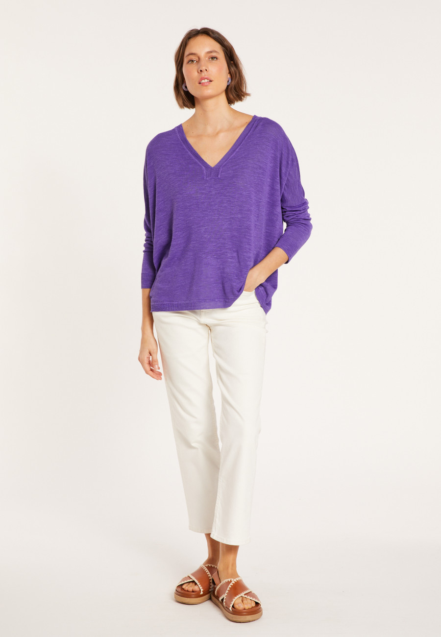 T-shirt oversize col v en lin flammé - Beja 8090 iris - 17 Violet