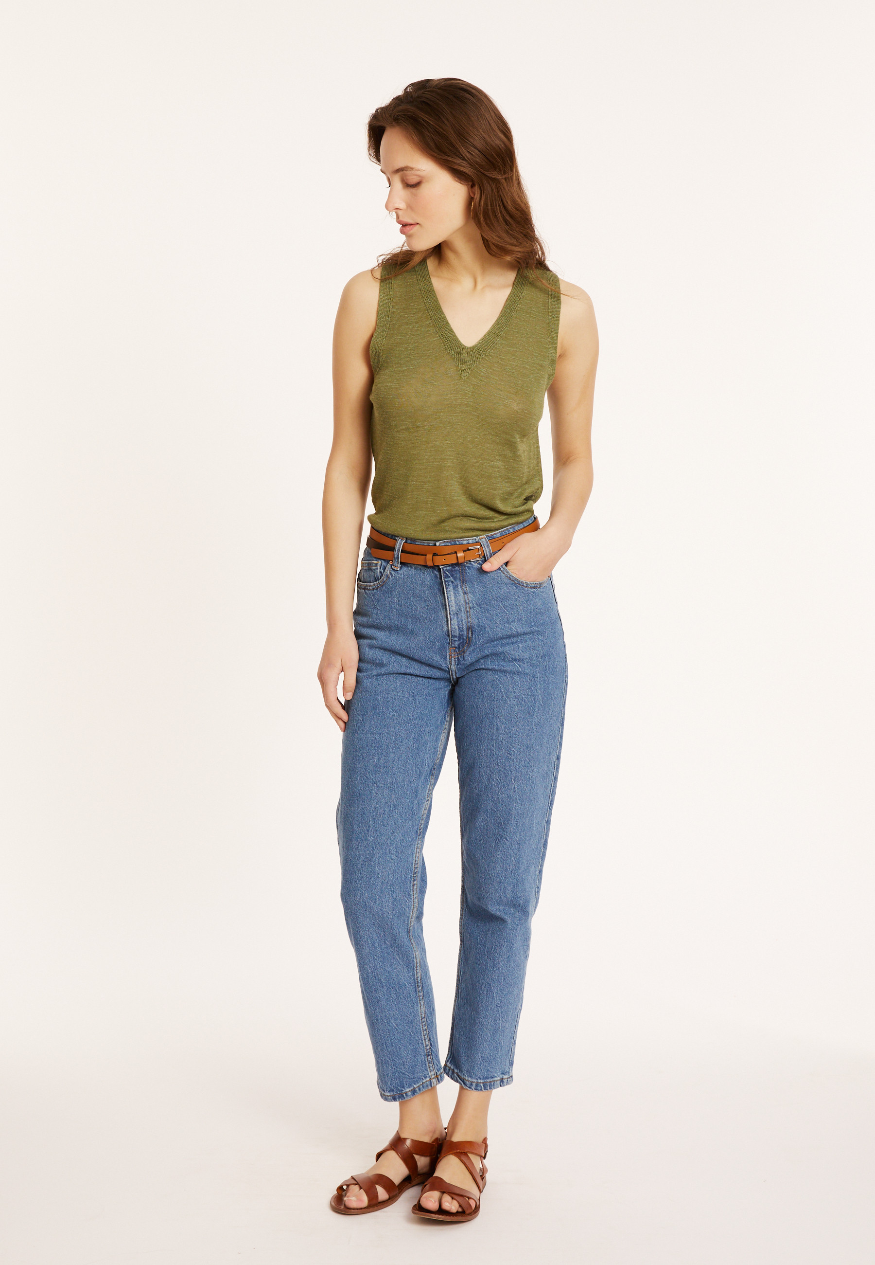 Débardeur en lin flammé - Tahiti 8051 cactus - 83 Kaki