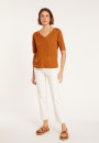 T-shirt manches coudes en lin flammé - Bonbon 8030 - 07 Marron