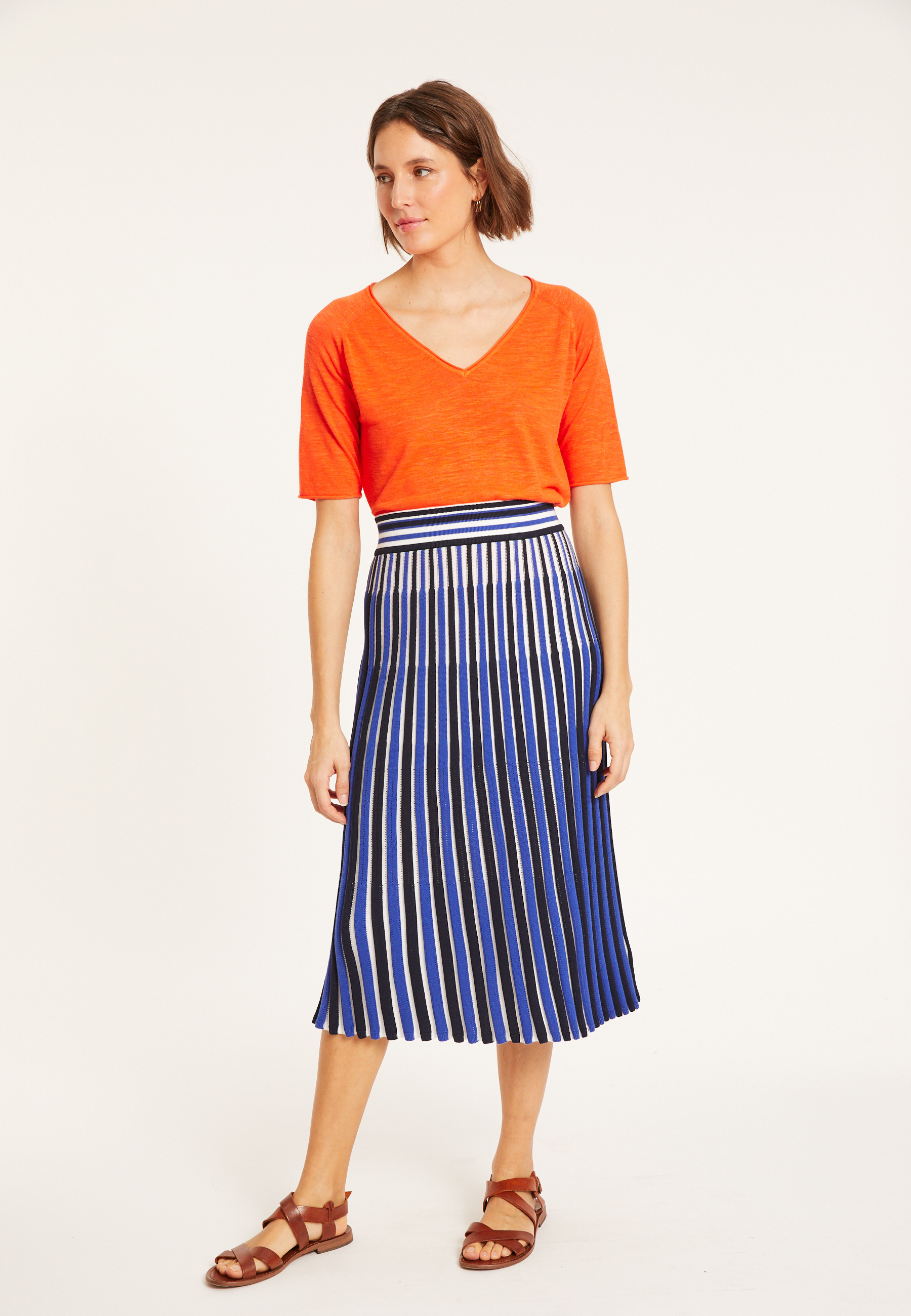 T-shirt manches coudes en lin flammé - Bonbon 8071 - 15 Orange