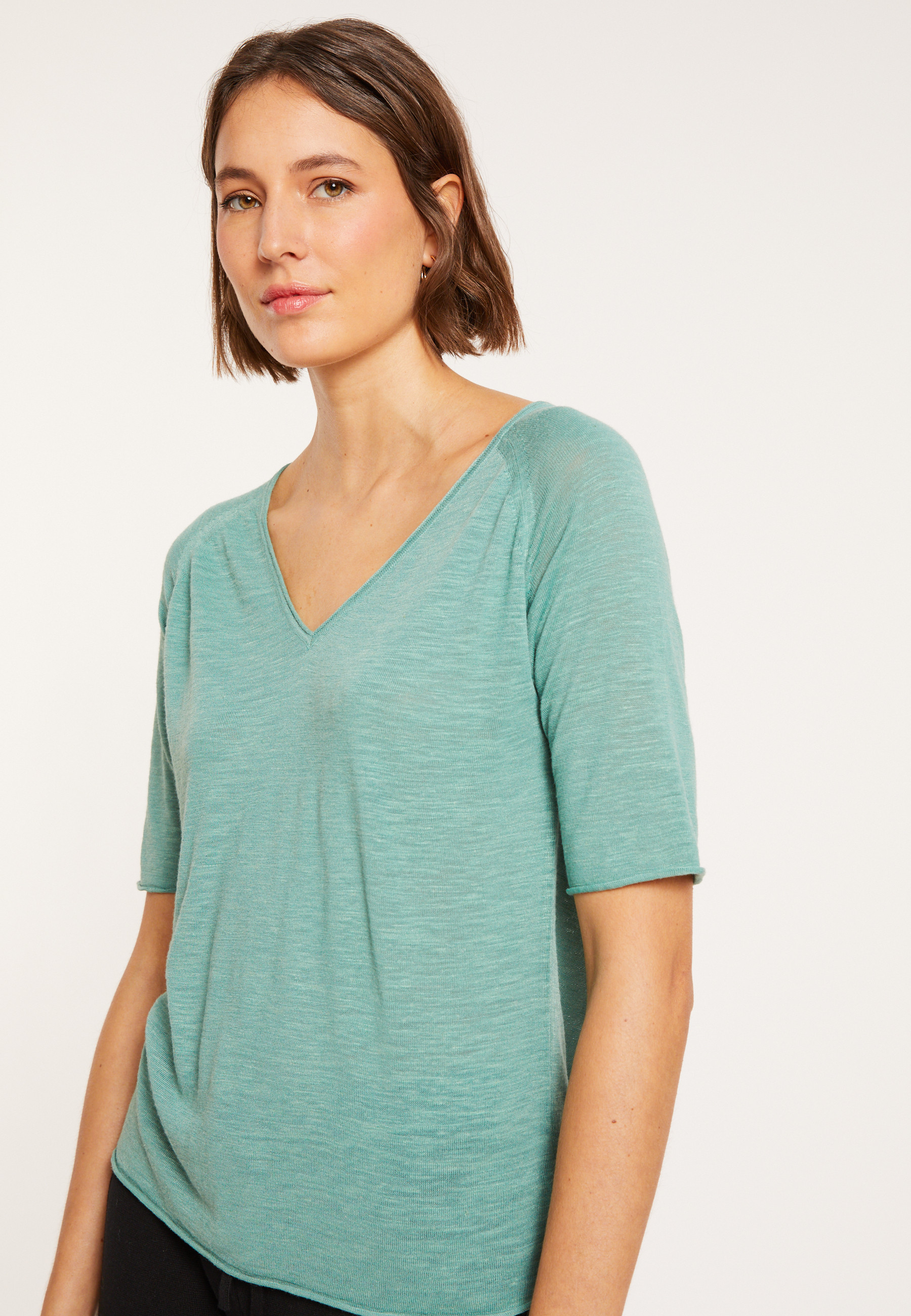 Flamed linen elbow sleeve t-shirt - Bonbon
