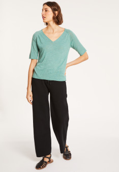 T-shirt manches coudes en lin flammé - Bonbon 8052 - 94 Vert amande