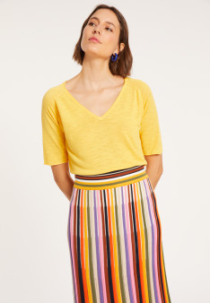 Flamed linen elbow sleeve t-shirt - Bonbon