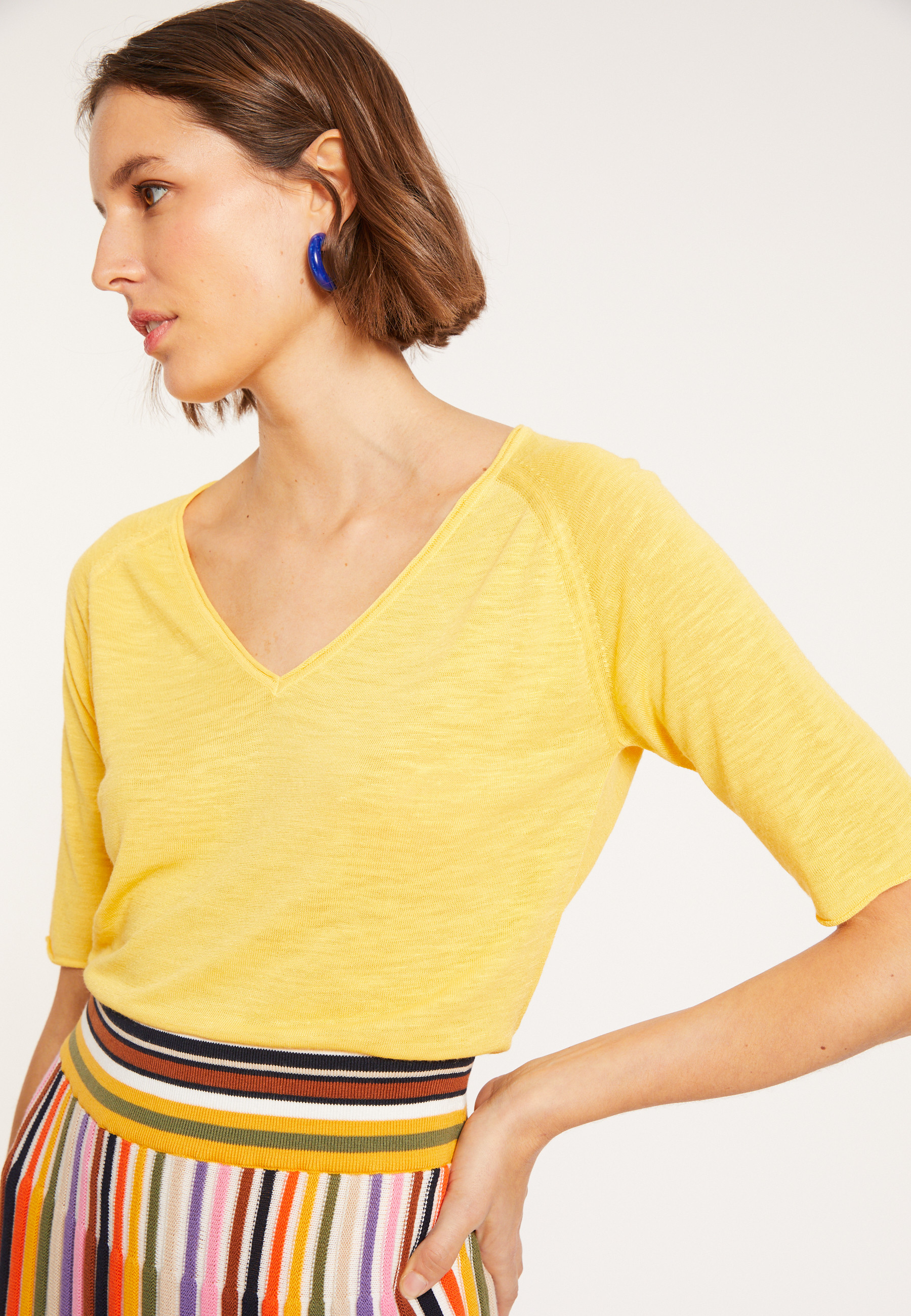 T-shirt manches coudes en lin flammé - Bonbon 8060 - 08 Jaune