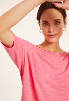T-shirt ample manches coudes en lin flammé - Taslim 8082 - 24 Rose clair