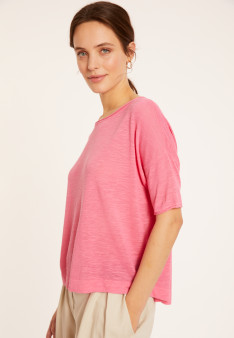 T-shirt ample manches coudes en lin flammé - Taslim 8082 - 24 Rose clair