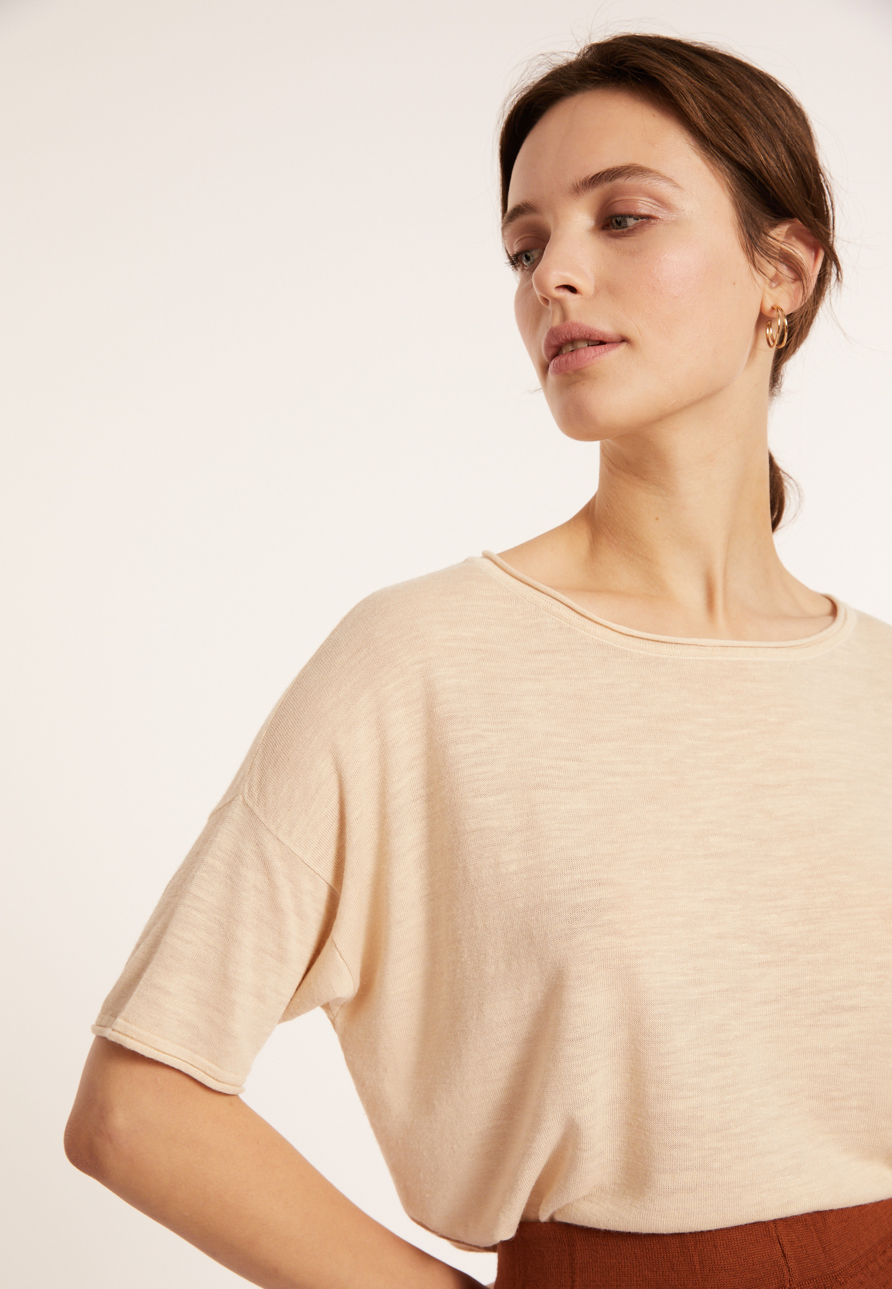 Flamed linen full sleeve elbow t-shirt - Taslim