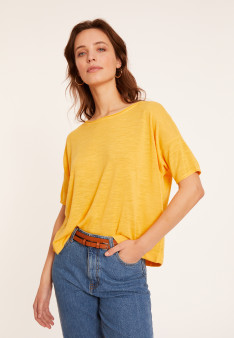 T-shirt ample manches coudes en lin flammé - Taslim 8060 - 08 Jaune