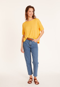 T-shirt ample manches coudes en lin flammé - Taslim 8060 - 08 Jaune
