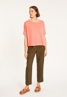 T-shirt ample manches coudes en lin flammé - Taslim 8072 - 25 Rose moyen