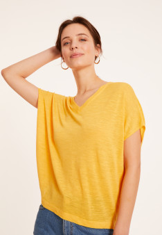 Flamed linen V-neck loose T-shirt - Marra