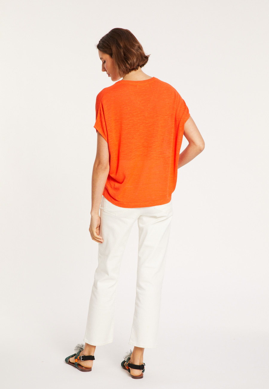 Flamed linen V-neck loose T-shirt - Marra