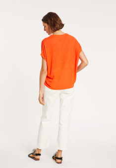 T-shirt ample col V en lin flammé - Marra 8071 - 15 Orange