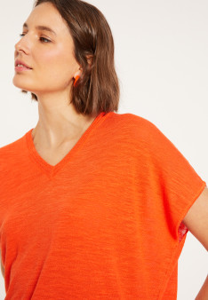 T-shirt ample col V en lin flammé - Marra 8071 - 15 Orange