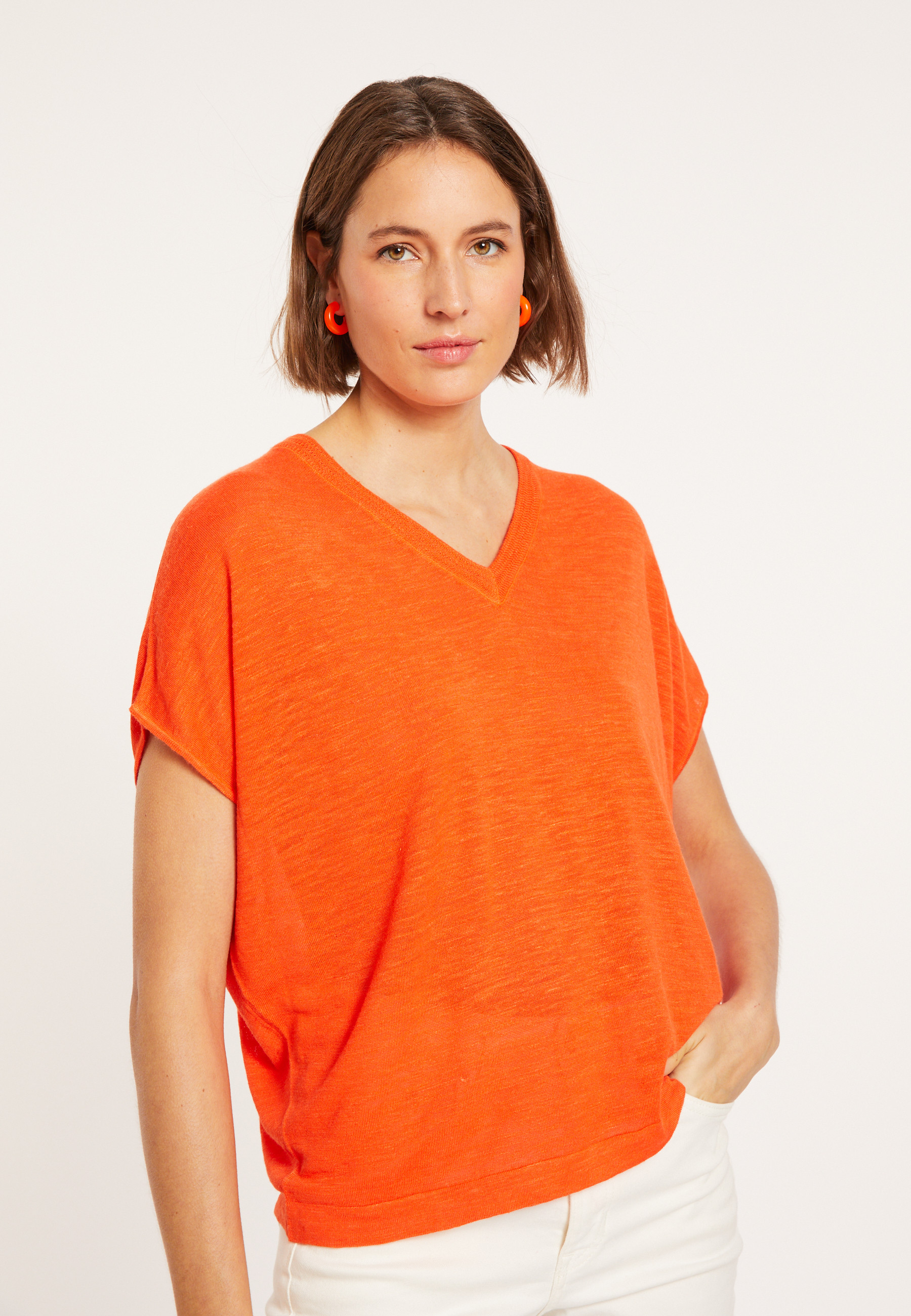 Flamed linen V-neck loose T-shirt - Marra