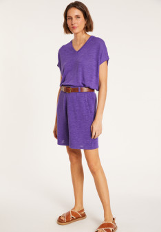 Flamed linen V-neck loose T-shirt - Marra