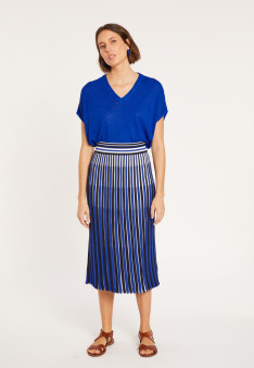 T-shirt ample col V en lin flammé - Marra 8041 - 48 Bleu roi