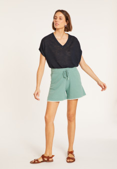 Flamed linen V-neck loose T-shirt - Marra