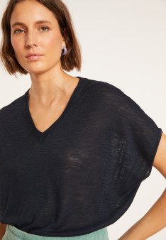 Flamed linen V-neck loose T-shirt - Marra