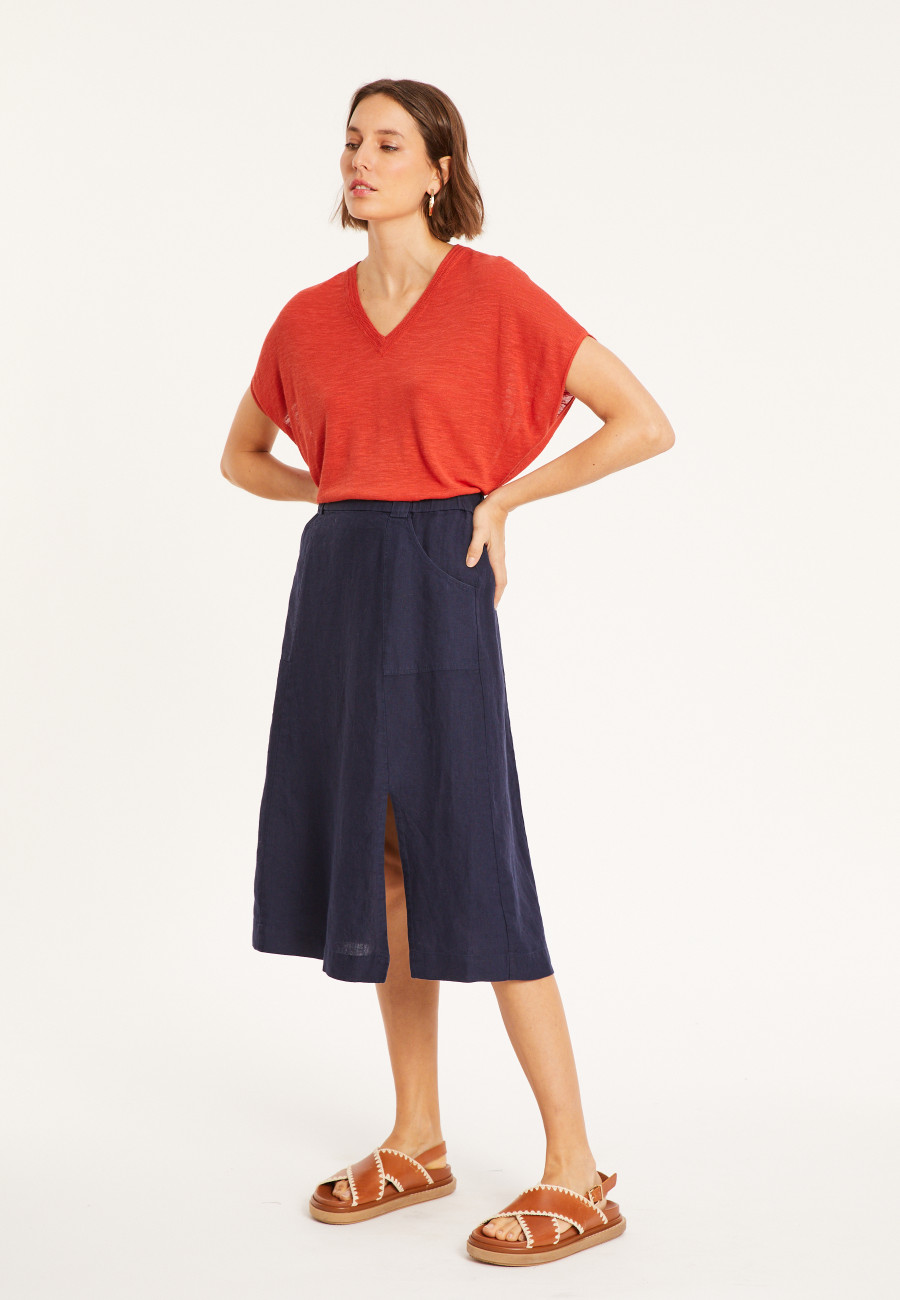 Camiseta de linho com decote em V - Marra