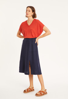 T-shirt ample col V en lin flammé - Marra 8081 - 20 Rouge foncé