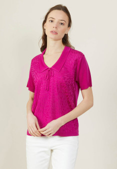 Short-sleeved polo shirt with tie collar - Ava
