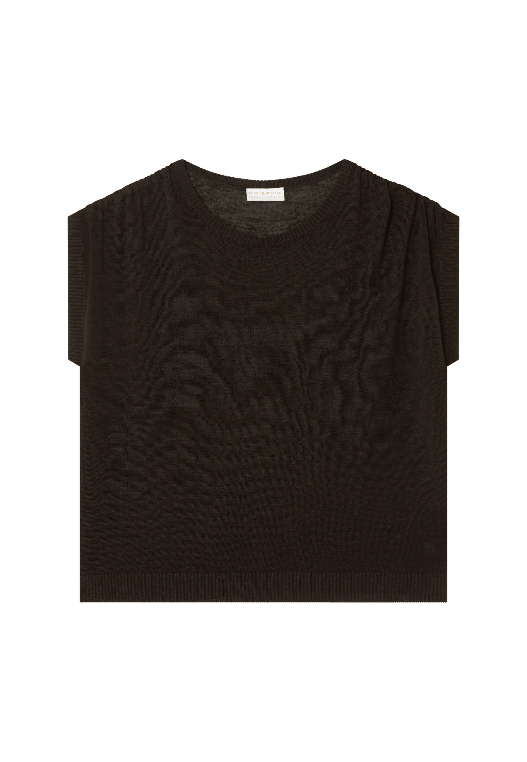 T-shirt en lin flammé resserrage épaules - Marine