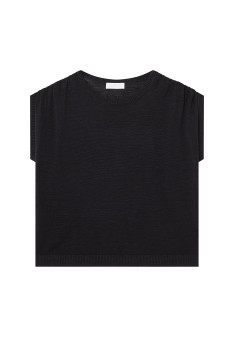 T-shirt en lin flammé resserrage épaules - Marine