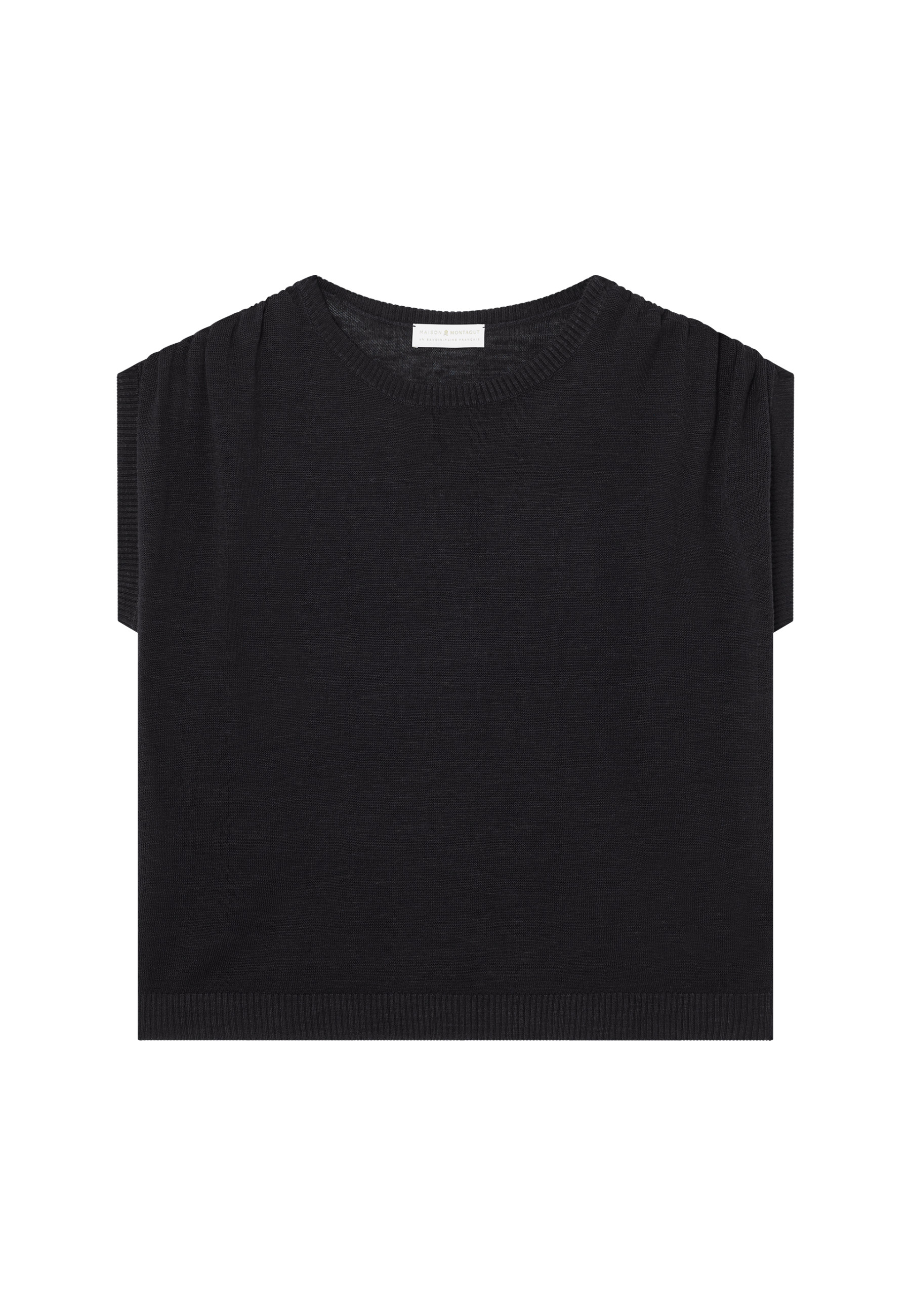 T-shirt en lin flammé resserrage épaules - Marine