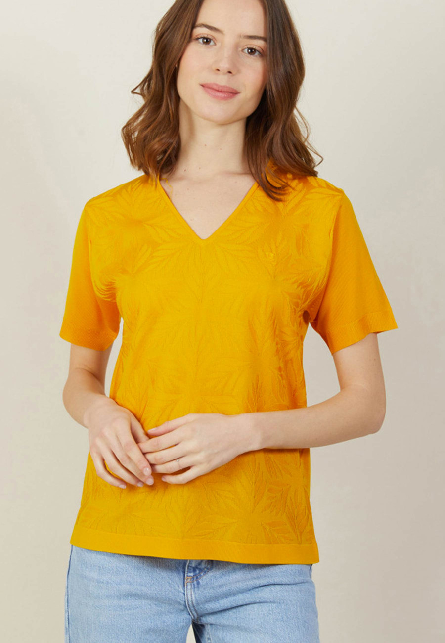 T-shirt col V à motifs en Fil Lumière - Amy 2688 solaire - 50 Jaune foncé