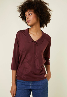 Polo shirt with knotted collar and elbow sleeves in Fil Lumiere - Enora