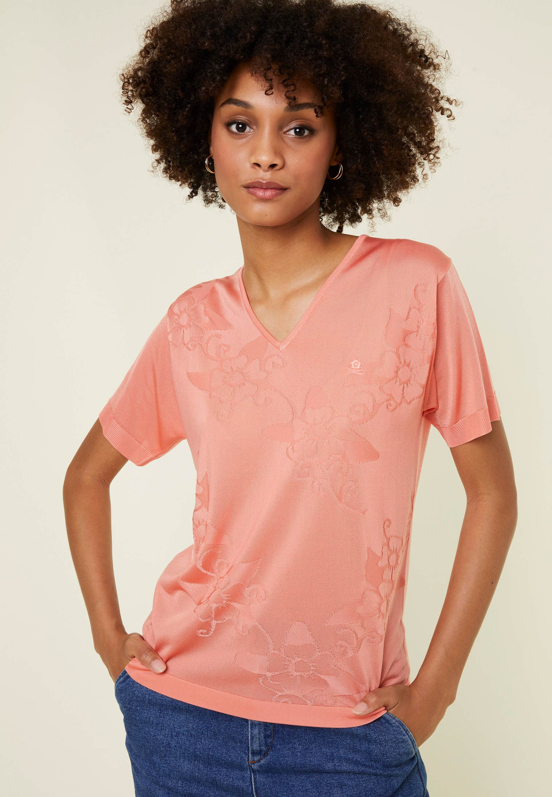 V-neck T-shirt Fil Lumière short sleeves patterned - Elise