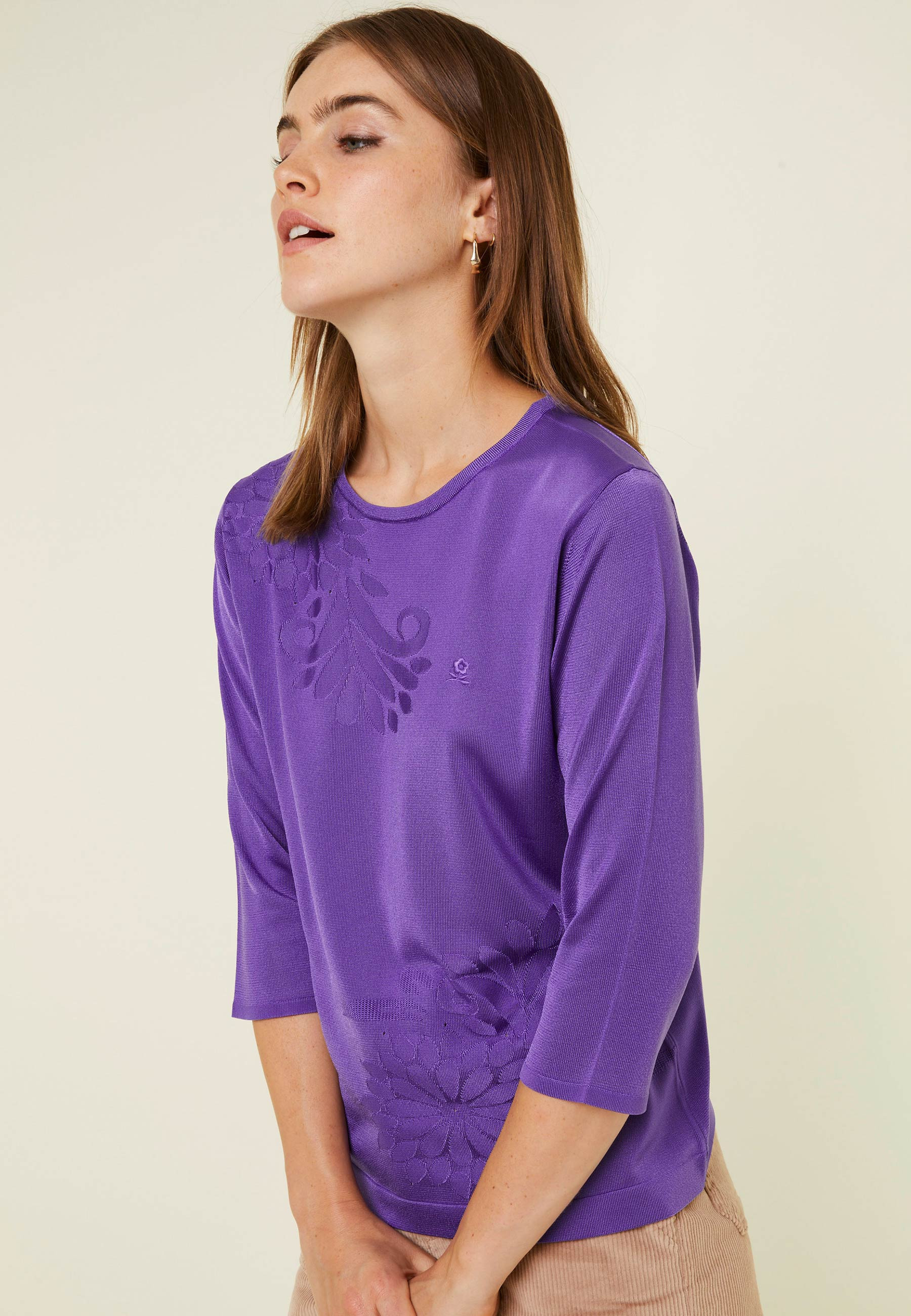 T-shirt manches coudes en Fil Lumière à motifs - Erica 0333 violette - 18 Violet foncé