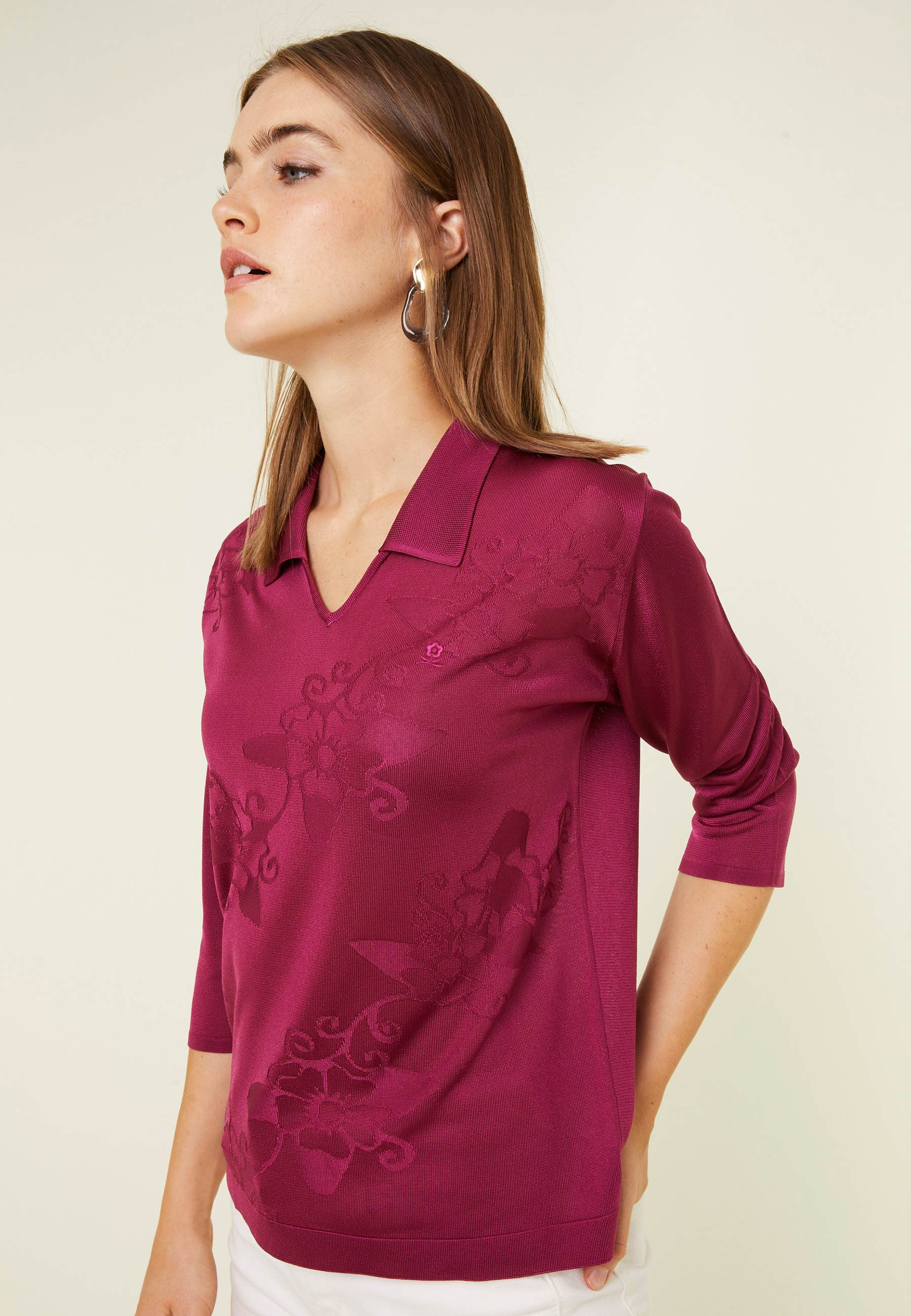 Polo Fil Lumière manches coudes à motifs - Emy 4885 speculos - 13 Beige moyen