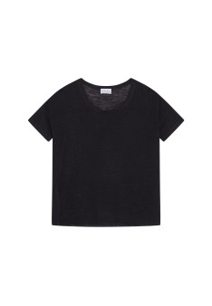 Loose-fitting round-neck flamed linen T-shirt - Pavot