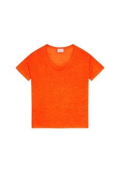 Loose-fitting round-neck flamed linen T-shirt - Pavot