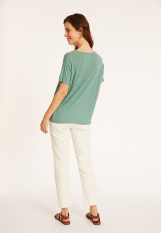 Loose-fitting round-neck flamed linen T-shirt - Pavot
