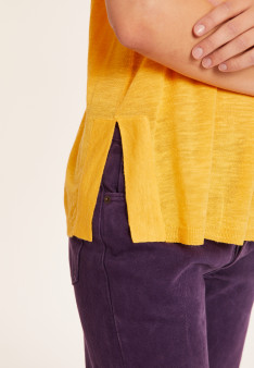 Loose-fitting round-neck flamed linen T-shirt - Pavot