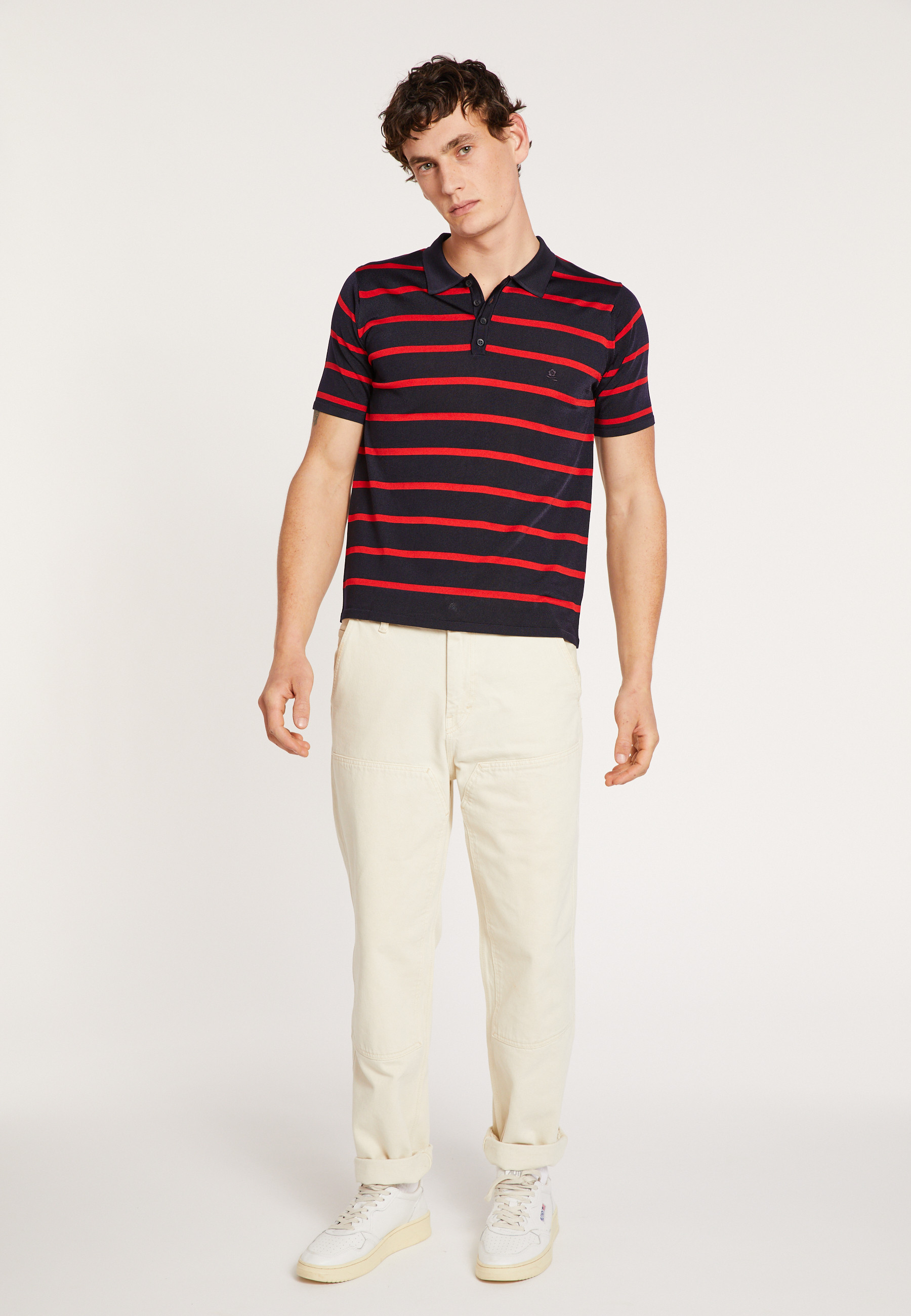 Polo homme en Fil Lumière à rayures Harold 5977 - 05 Bleu marine