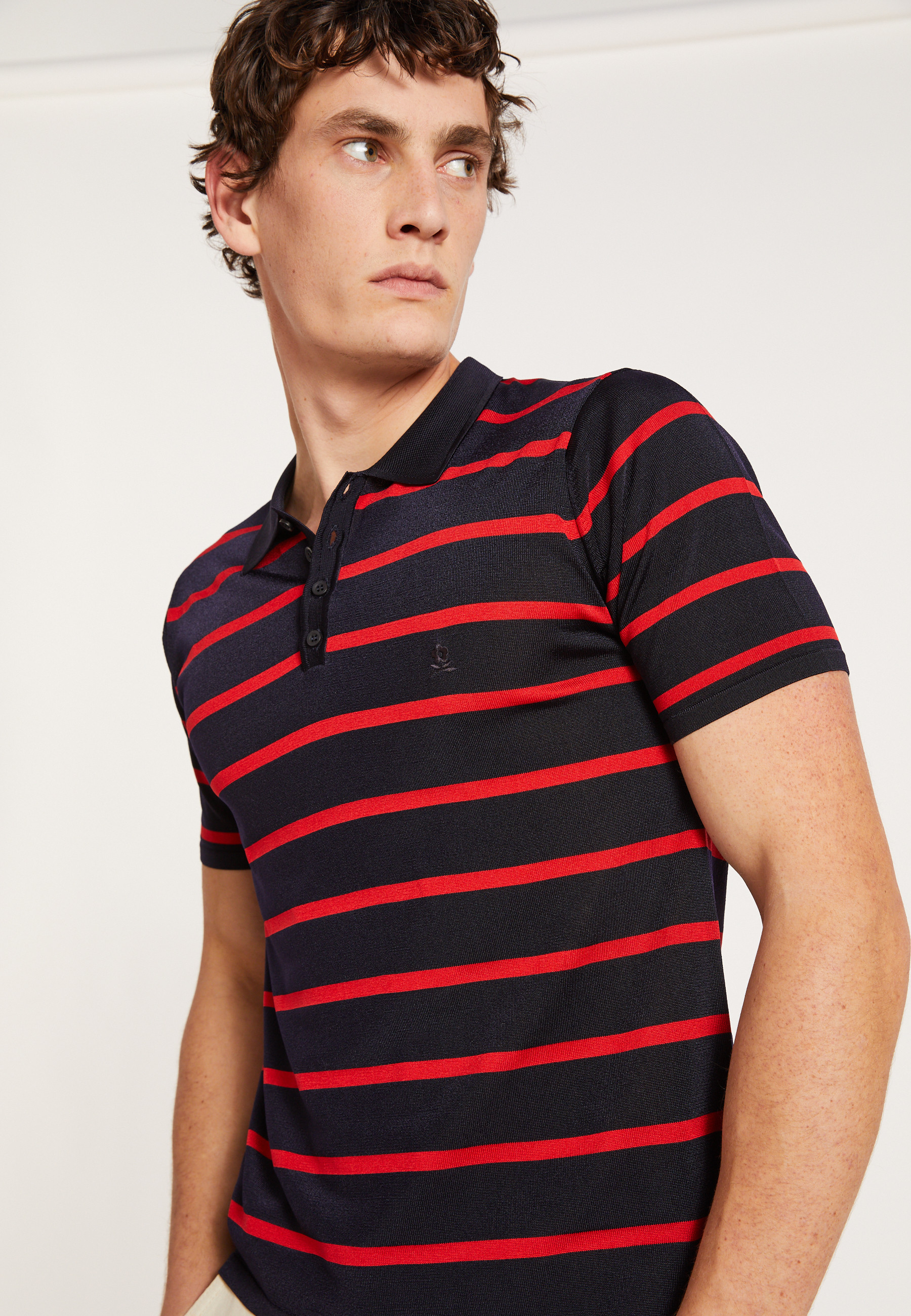 Polo homme en Fil Lumière à rayures Harold 5977 - 05 Bleu marine