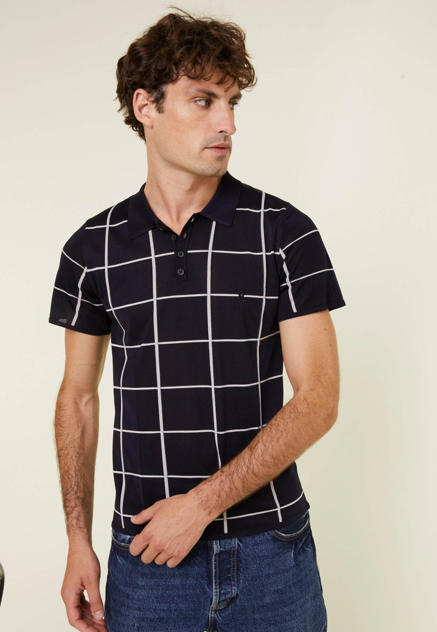 Polo homme carreaux Fil Lumière Marin