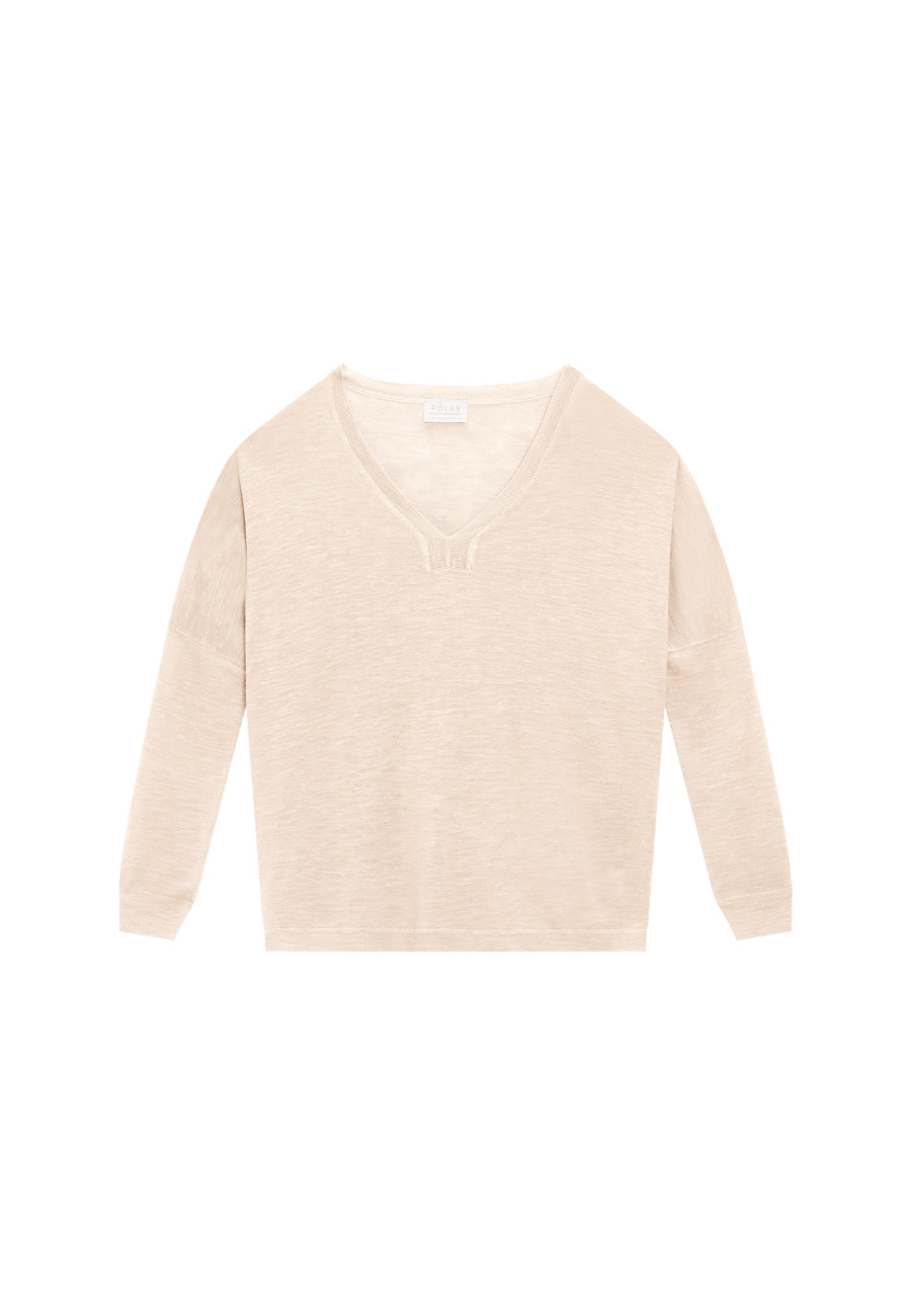 Oversized v-neck flamed linen t-shirt - Beja