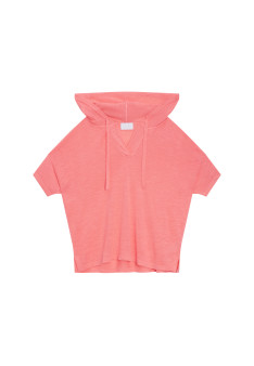 Flamed linen hooded t-shirt - Pivoine