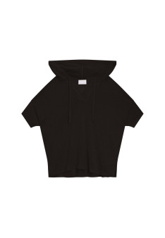 Flamed linen hooded t-shirt - Pivoine