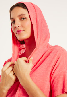 Flamed linen hooded t-shirt - Pivoine