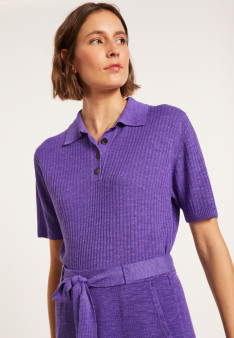 Flamed linen ribbed polo shirt - Petunia
