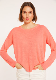 Flamed linen t-shirt with long sleeves and back buttons - Polly