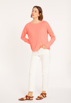 Flamed linen t-shirt with long sleeves and back buttons - Polly