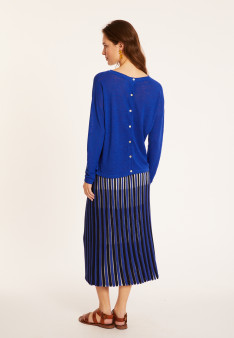 Flamed linen t-shirt with long sleeves and back buttons - Polly