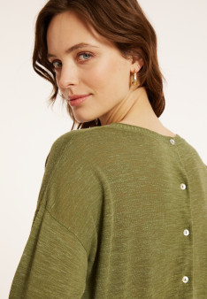 Flamed linen t-shirt with long sleeves and back buttons - Polly
